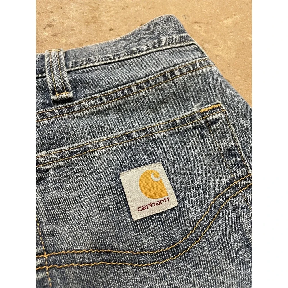 Carhartt 101483-980 Jeans Mens 40x34 Blue Med‎ Wash Relaxed Straight Distressed